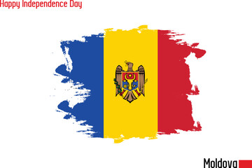 Moldova National Flag Artistic Grunge Brush Stroke Concept