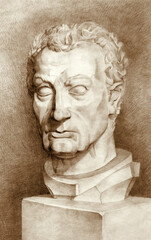 Fototapeta na wymiar Pencil drawing. Marble bust of Gattamelata (Erasmo of Narni)