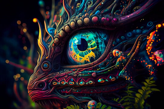 Horror Poster.  Mystical head.  psychedelic monster.  Generative AI.