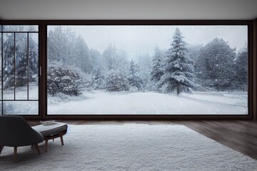 Beautiful Luxury Modern Interior in Winter Made with Generative AI