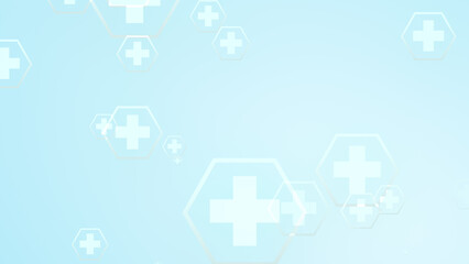 Hexagon cross geometric white pattern medical bright on blue background.