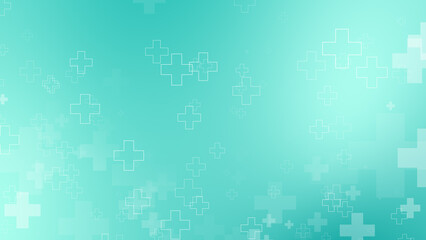 Abstract medical green blue cross pattern background.