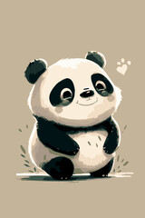 Cartoon panda. Hand drawn vector illustration. Cheerful happy panda poster. Cute bear. Happy birthday card. Smiling adorable zoo animal. Oriental, asian and chinese bear. Comic drawing. Happy and cool