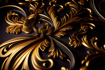 Luxurious golden, black floral background. Generative AI.