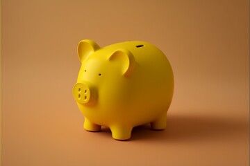 Yellow piggy bank, yellow background. AI digital illustration