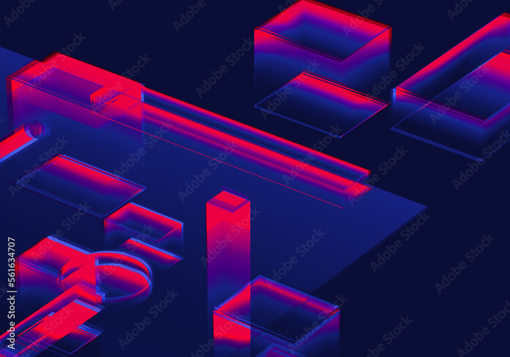 Wall mural abstract 3d purple color blockchain isometric digital technology texture background.