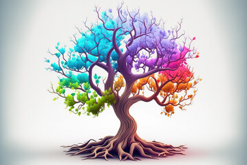 3d colorful tree on white background, Generative Ai