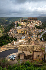 Fototapeta na wymiar Vertical view at Ragusa Ibla is the oldest district in the historic center of Ragusa,Italy
