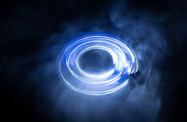 Music Dj concept. Trail of fire and smoke on vinyl record. Burning vinyl disk. Turntable vinyl record play Selective focus