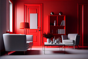 Red modern interior style. Generative AI.
