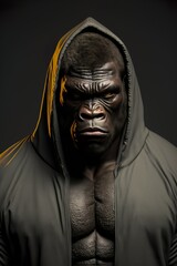 Gorilla athlete in tracksuit. Created with Generative AI technology