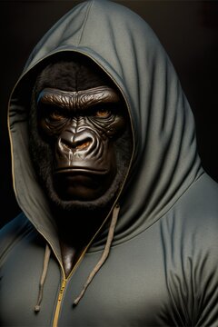 Gorilla athlete in tracksuit. Created with Generative AI technology