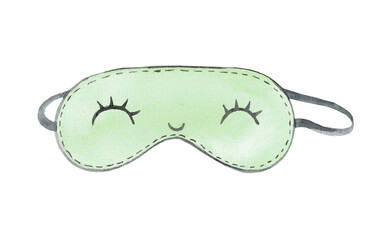 Nice sleep mask. Watercolor hand drawn illustration isolated on white background