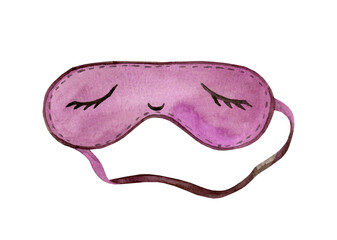 Nice sleep mask. Watercolor hand drawn illustration isolated on white background