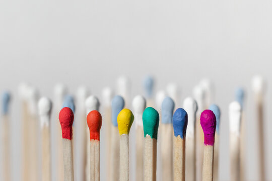 The concept of diversity and inclusiveness. Multicolored matches.