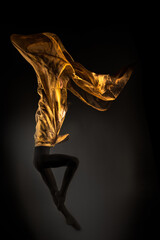 ballerina with golden fabric on a black background © Maestro7