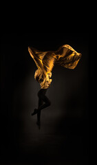 ballerina with golden fabric on a black background © Maestro7