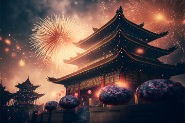 Fototapeta premium Chinese new year fireworks celebrations background