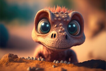 Red baby dinosaurus or dragon with big eyes, dino created with generaive ai