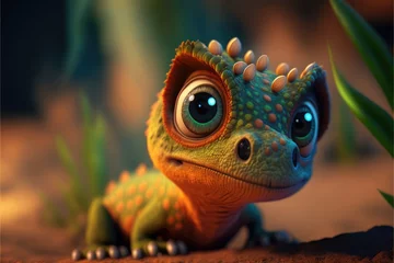 Foto auf Acrylglas Dinosaurier Baby dinosaurus or dragon with big eyes, dino created with generaive ai