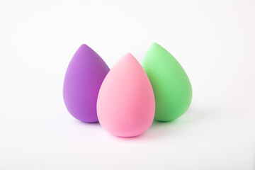 Beauty blender isolated on white background. Bright sponges for cosmetics. Makeup products. Beauty concept. MOCKUP.