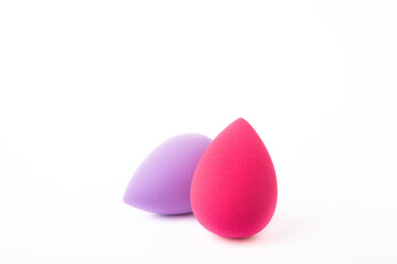 Beauty blender isolated on white background. Bright sponges for cosmetics. Makeup products. Beauty concept. MOCKUP.