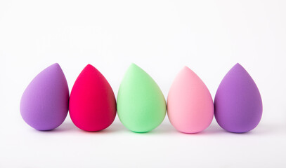 Beauty blender isolated on white background. Bright sponges for cosmetics. Makeup products. Beauty concept. MOCKUP.