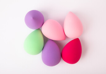 Beauty blender isolated on white background. Bright sponges for cosmetics. Makeup products. Beauty concept. MOCKUP.