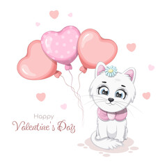 Obraz na płótnie Canvas Romantic card Happy Valentine's Day with a cute kitten