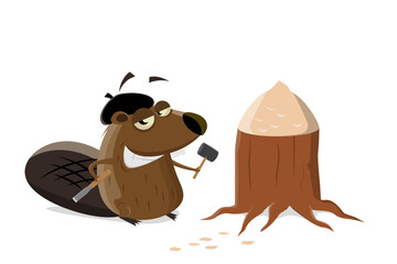 funny cartoon beaver is a sculptor © shockfactor