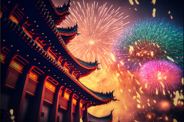 Chinese lunar new year 2023 celebration fireworks - obrazy, fototapety, plakaty
