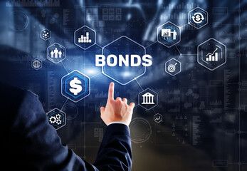 Businessman clicks a bonds virtual screen. Bond Finance Banking Technology concept. Trade Market...