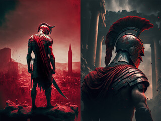Stoic Roman Soldier warrior gladiator victorious in battle poster digital art  - obrazy, fototapety, plakaty