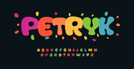 Puffy kid rainbow alphabet, playful balloon letters, funny festival font for kiddie birthday headline, children toy and kids zone logo, Mexican headline, thank you phrases. Vector typographic design