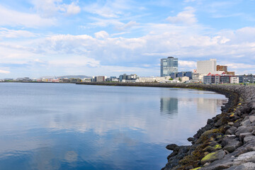 Fototapeta na wymiar View of Reykjavik waterfront and bay on a clear summer day