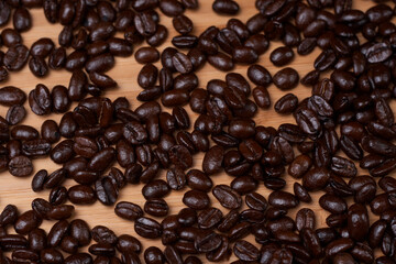 coffee beans on a wood background