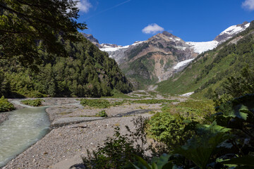 Picturesque view while hiking to the Glaciar Ventisquero Yelcho in Patagonia, Chile 
