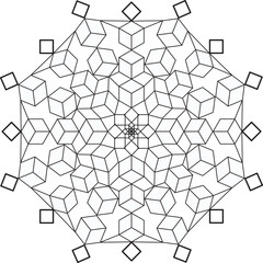 Obraz na płótnie Canvas Mandala vector black on white for coloring, round ornament decoration. Stylized geometric cubes, Optical illusions, isometric cubes vector decorative elements. Aboriginal folk art bohemian style