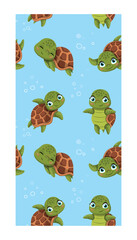 Obraz premium Turtle seamless pattern. Repeating design element for printing on fabric. Underwater life, sea and ocean, marine. Fauna and wild life, mammals. Poster or banner. Cartoon flat vector illustration