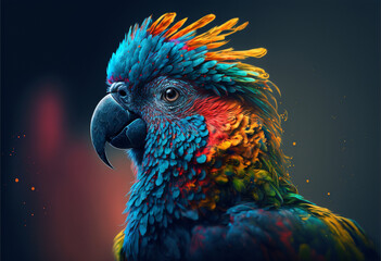 Marvelous abstract color paint splash parrot, Generative ai.