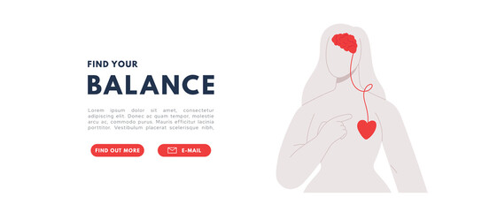 Brain and heart harmony. Mind balans with love. Psychiatry concept. Vector isolated illustration