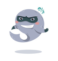 Fototapeta premium Superhero dolphin concept. Poster or banner for website. Character in mask and special gloves, sea dweller. Super strength, magic and sorcery. Mysticism and fantasy. Cartoon flat vector illustration