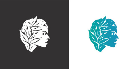 Logo profile face girl elf leaves instead of hair coin