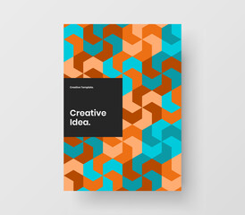 Multicolored geometric pattern journal cover layout. Amazing pamphlet A4 design vector illustration.