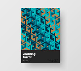 Unique front page vector design concept. Trendy geometric hexagons postcard template.