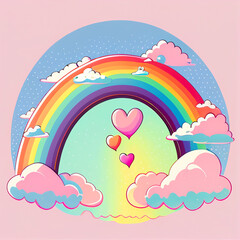 Heart. Rainbow. Cartoon heart in the sky with a rainbow. Valentine background. Love. Valentine's day poster. Lgbt love