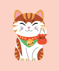 Maneki neko style. Symbol of luxury and wealth, toys or mascots. Decor element for rooms and apartments. Poster or banner for website. Template, layout ad mock up. Cartoon flat vector illustration