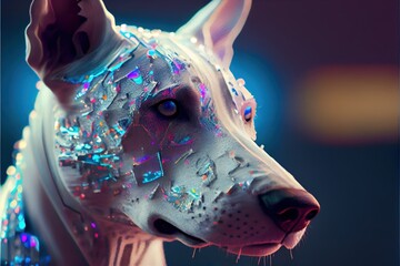 Menacing futuristic AI Dog Animal Robot, glowing elements, scary, future created with generative ai technology