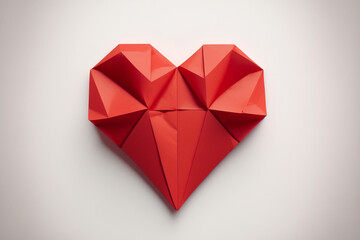 Heart. Love background. Red paper origami heart on white background. Valentine card
