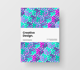 Unique geometric hexagons leaflet template. Vivid corporate identity design vector illustration.